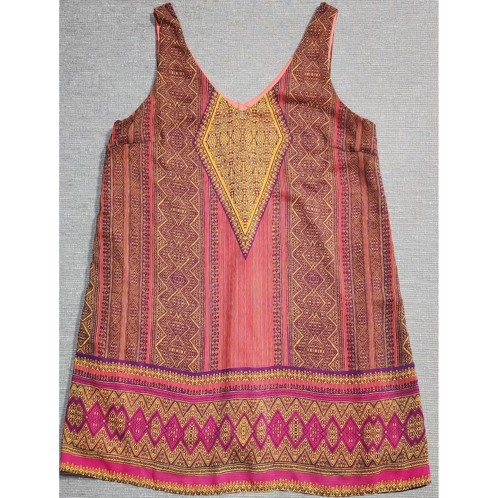 City Triangles Pink Orange‎ Geometric Boho V-Neck Mini Dress XL
